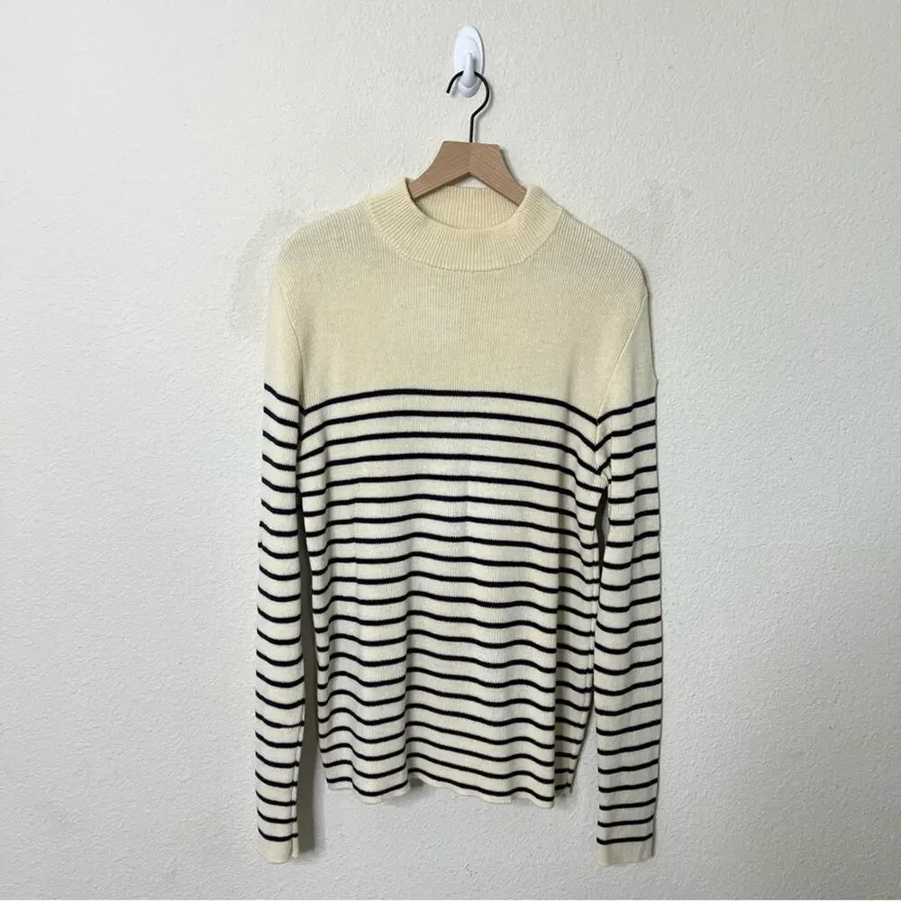 Stone Island Vintage Stripe‎ Wool Sweater Cream Navy Striped Crewneck Size XXL